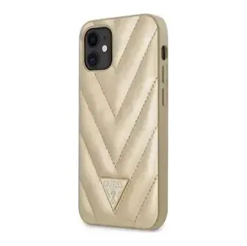 Pouzdro na mobilní telefon GUESS V Quilted Zadní Kryt pro Apple iPhone 12 mini zlatá (3700740480373)