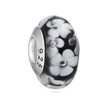 Korálek Prosperk Korálek na náramek černý s kytičkami S3167