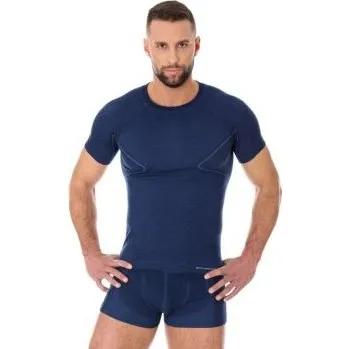 Boxerky Pánské tričko Brubeck Active Wool s krátkým rukávem Barva Navy Blue, Velikost L