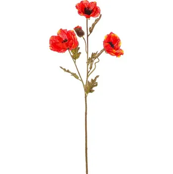 umělá květina Autronic Vlčí mák - umělý řezaný, 3 květy a poupě, oranžový, sada 4 ks