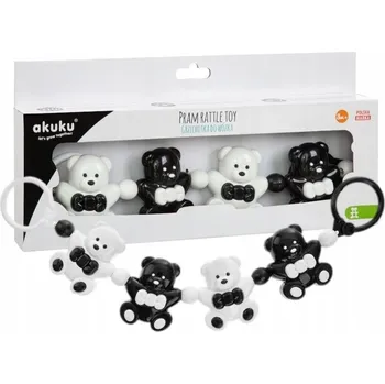 AKUKU Chrastítko do kočárku černo-bílé medvídky