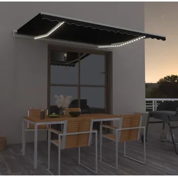 Markýza vidaXL Ručně zatahovací markýza s LED 400 x 350 cm [3068985] Barva: antracitová