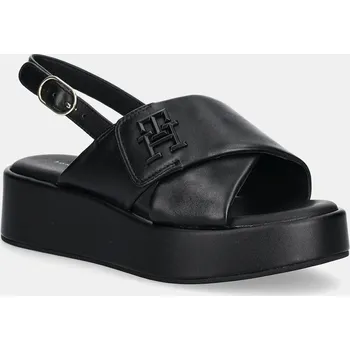 Dámské sandále Kožené sandály Tommy Hilfiger TH LOGO HW PADDED LEATHER SANDAL FW0FW08808 černá 99X, EUR 39