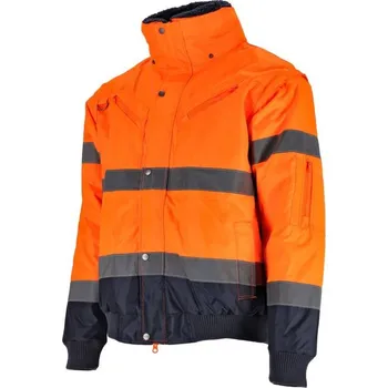 Pracovní rukavice Stalco Bunda zateplená, výstražná BOMBER, 3 v1, 2XL, oranžová,