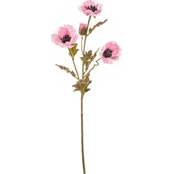 umělá květina Autronic Vlčí mák - umělý řezaný, 3 květy a poupě, růžový, sada 4 ks