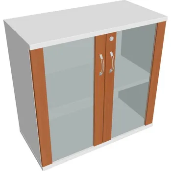 Policová skříň Skříň dveře sklo SZ 2 80 02 Zámek jednoduchý - TŘEŠEŇ , BÍLÁ