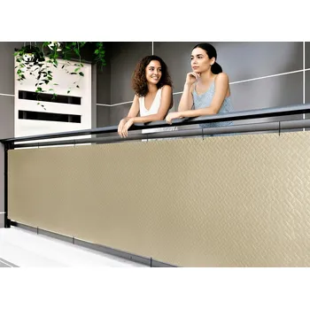 Krycí plachta Balkonová zástěna PREMIUM 90x700 cm, ratanový vzor béžová, 240g/m2 MyBestHome Vysoká gramáž 240 g/m2