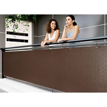 Krycí plachta Balkonová zástěna PREMIUM 90x700 cm, ratanový vzor hnědá, 240g/m2 MyBestHome Vysoká gramáž 240 g/m2