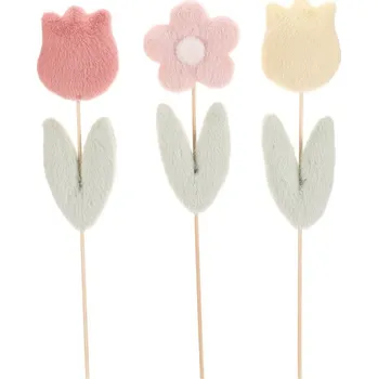 umělá květina Autronic Květiny na špejli - plyšové, mix 3 druhů, cena za 1 ks, sada 6 ks