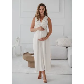 Těhotenské šaty Milk & Love Elegantní těhotenské a kojící šaty 3v1 Loop MAXI smetanově bílé Velikost: M