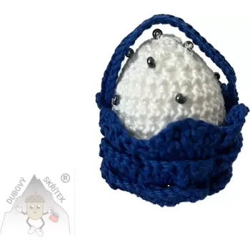 Velikonoční dekorace Dubový skřítek Háčkovaný mini košíček s vajíčkem tmavě modrý– jemná velikonoční ozdoba