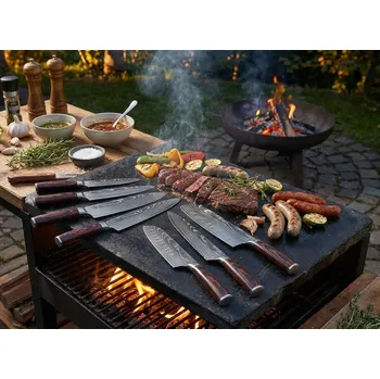 Kuchyňský nůž Sada 8 kuchyňských nožů – Nerezová ocel s laserovaným damaškovým vzorem