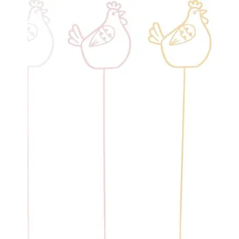 Velikonoční dekorace Autronic Slepička na zápichu - kov, vel. L, mix 3 barev, cena za 1 ks, sada 12 ks