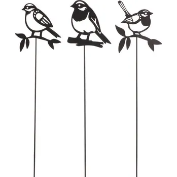 Vánoční dekorace Autronic Ptáček na zápichu - kov, černý, mix 3 druhů, cena za 1 ks, sada 12 ks