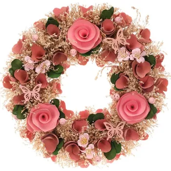 Floristika Autronic Věnec slaměný - pr. 30 cm, mini vajíčka a růžové květy, sada 2 ks