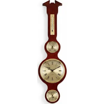 Barometr Barometr s teploměrem vlhkoměrem a hodinami na dřevěné podložce B204983