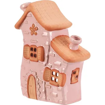 Svícen Autronic Domeček keramický - duo, na čaj. svíčku, vel. M, růžový, sada 2 ks