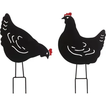 Vánoční dekorace Autronic Slepička na zápichu - kov, černá, větší, mix 2 druhů, cena za 1 ks, sada 4 ks