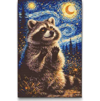 Diamantové malování Diamantové malování - Vincent Van Gogh - Hvězdná noc a mýval Velikost: 40x60cm, Rámování: Pouze srolované plátno, Diamanty: Čtvercové