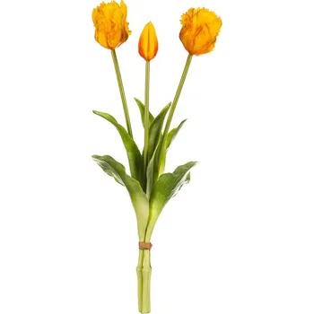umělá květina Autronic Tulipán - řezaný, měkký plast, žlutý, cena za svazek 3 ks, sada 4 ks