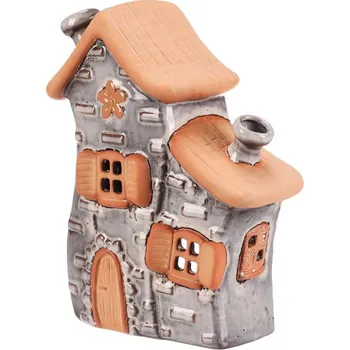 Svícen Autronic Domeček keramický - duo, na čaj. svíčku, vel. M, šedý, sada 2 ks