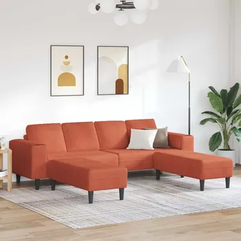 Sedací souprava vidaXL Pohovka Červená oranžová 250 x 188 x 76 cm Žebrovaná látka [3335138]