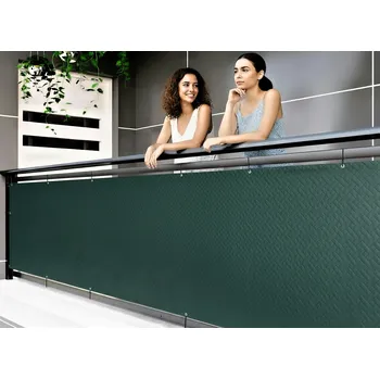 Krycí plachta Balkonová zástěna PREMIUM 90x700 cm, ratanový vzor zelená, 240g/m2 MyBestHome Vysoká gramáž 240 g/m2