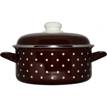 Kastrol Metalac hnědý puntík, mělký kastrol Standard s poklicí 14 cm, 1 l