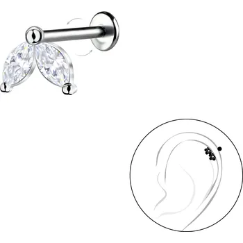 Piercing Stříbrná Labreta NAIA 1ks Délka: 8 mm, Průměr/Tloušťka: 1,2 mm Ag 925/1000