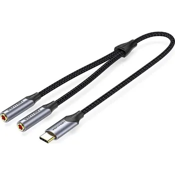 Video kabel Redukce Vention USB-C Male to Dual 3.5MM Jack Earphone Adapter 0.3M Gray Aluminum Alloy Type