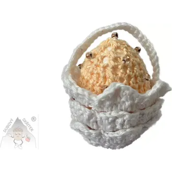 Velikonoční dekorace Dubový skřítek Háčkovaný mini košíček s vajíčkem bílý– jemná velikonoční ozdoba