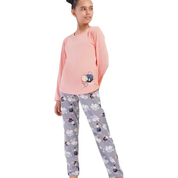 Dívčí pyžamo Růžové i šedé dívčí pyžamo a veselé a roztomilé ovečky 1F0960 růžová 158-164-13-14-let