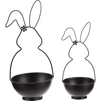 Nákupní košík Autronic Obal na květiny - kovový, tvar zajíce, černý, cena za sadu 2 ks, sada 2 ks