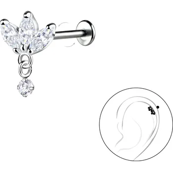 Piercing Stříbrná Labreta LARA 1ks Délka: 8 mm, Průměr/Tloušťka: 1,2 mm Ag 925/1000