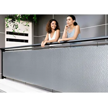 Krycí plachta Balkonová zástěna PREMIUM 90x700 cm, ratanový vzor šedá, 240g/m2 MyBestHome Vysoká gramáž 240 g/m2