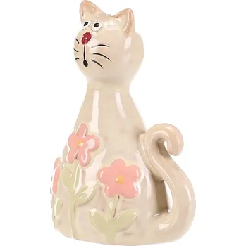 Autronic Kočka - keramická figurka, dekor květin, vel. S, žluto-zelená, sada 6 ks