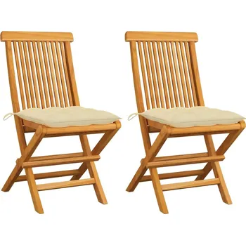 vidaXL Zahradní židle s mi poduškami 2 ks masivní teak [3062480] Barva: krémová
