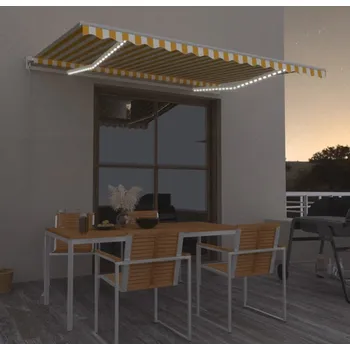 Markýza vidaXL Ručně zatahovací markýza s LED 450 x 350 cm [3069005] Barva: Žluto-bílá
