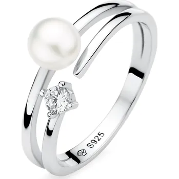 Prsten ANNA PERLY Luxusní jemný prsten z rhodiovaného stříbra s bílou perlou a zirkonem Velikost prstenu: 56, Barva perly: bílá