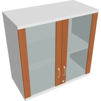 Policová skříň Skříň dveře sklo SZ 2 80 02 H (Horní) Zamykací - TŘEŠEŇ , BÍLÁ