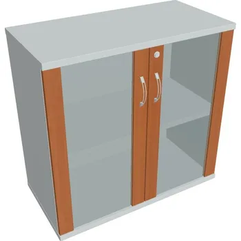 Policová skříň Skříň dveře sklo SZ 2 80 02 Zámek jednoduchý - TŘEŠEŇ , ŠEDÁ