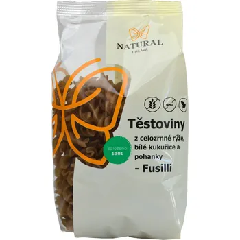 Těstoviny z celozrnné rýže, bílé kukuřice a pohanky bez lepku Natural Jihlava 250 g