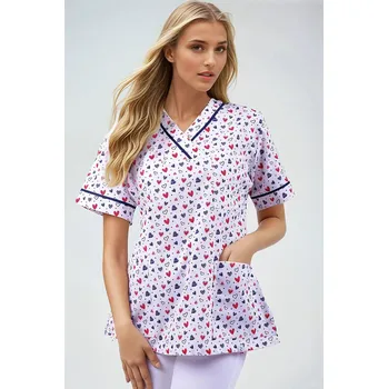Zdravotnický oděv 2P SERVIS Halena dámská Julia-B srdíčka Potisk/Bílá/Modrá XXL