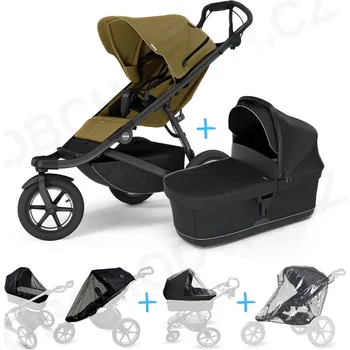 Kočárek Set 5v1 Thule Urban Glide 3 Nutria green 2024 + korbička Black + pláštěnky + ochranná síť