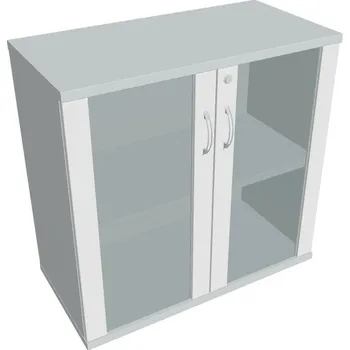 Policová skříň Skříň dveře sklo SZ 2 80 02 Zámek jednoduchý - BÍLÁ , ŠEDÁ