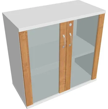 Policová skříň Skříň dveře sklo SZ 2 80 02 Zámek jednoduchý - OLŠE , BÍLÁ