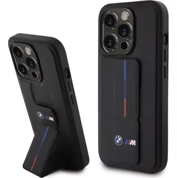 BMW "M" Collection PU Grip Stand Tricolor Line Zadní Kryt pro Apple iPhone 15 Pro černá (57983117954)