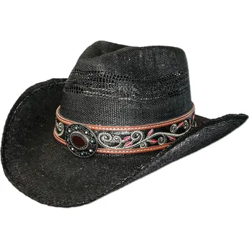 Klobouk Černý slaměný western klobouk - Stars and Stripes - Brenda Velikost: L-XL
