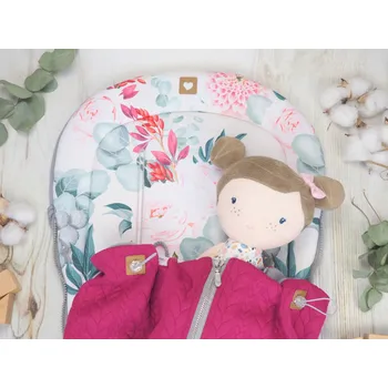 SET Podložka prodloužená (Georgia, šedý fleece) + copánková deka (raspberry pink, šedý fleece)