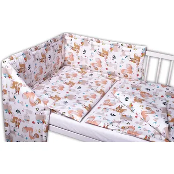 Povlečení Baby Nellys 3-dílná sada Mantinel s povlečením Pohádková zvířátka bílá Baby Nellys 135x100 cm
